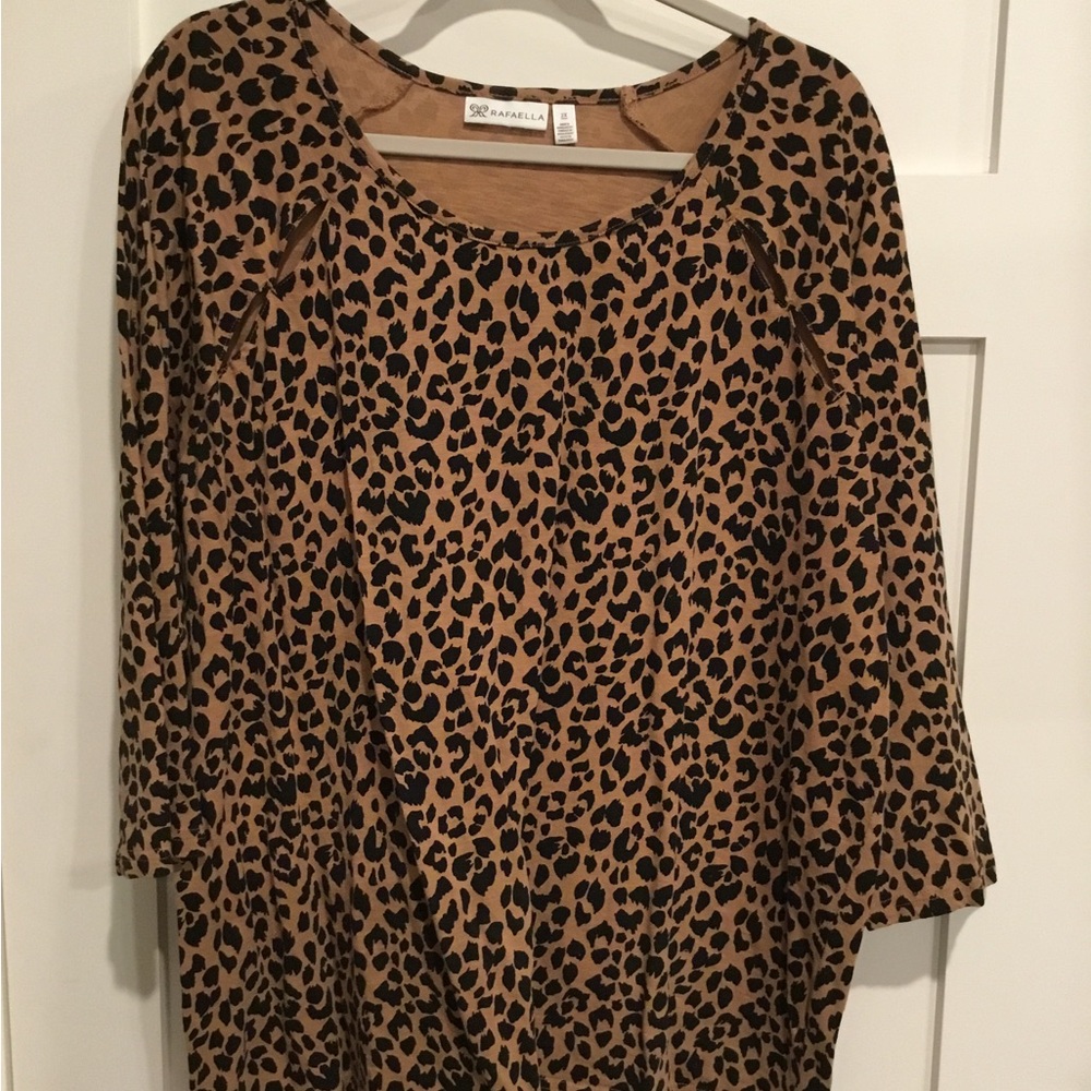 Rafaella Brown Relaxed Blouse with Three-Quarter Sleeves